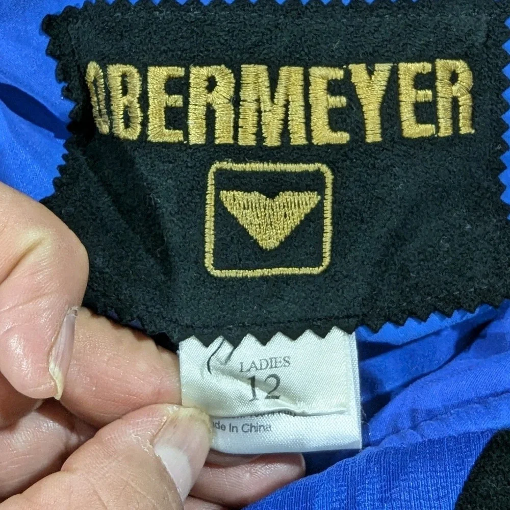 Obermeyer Royal Blue Damask‎ Pattern Hooded Ski Jacket Women's Size 12